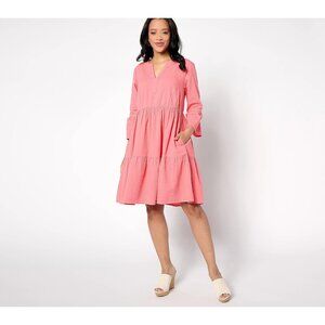 Destination 365 Dress Size Medium Regular Seersucker Knee Length Warm Coral Chic